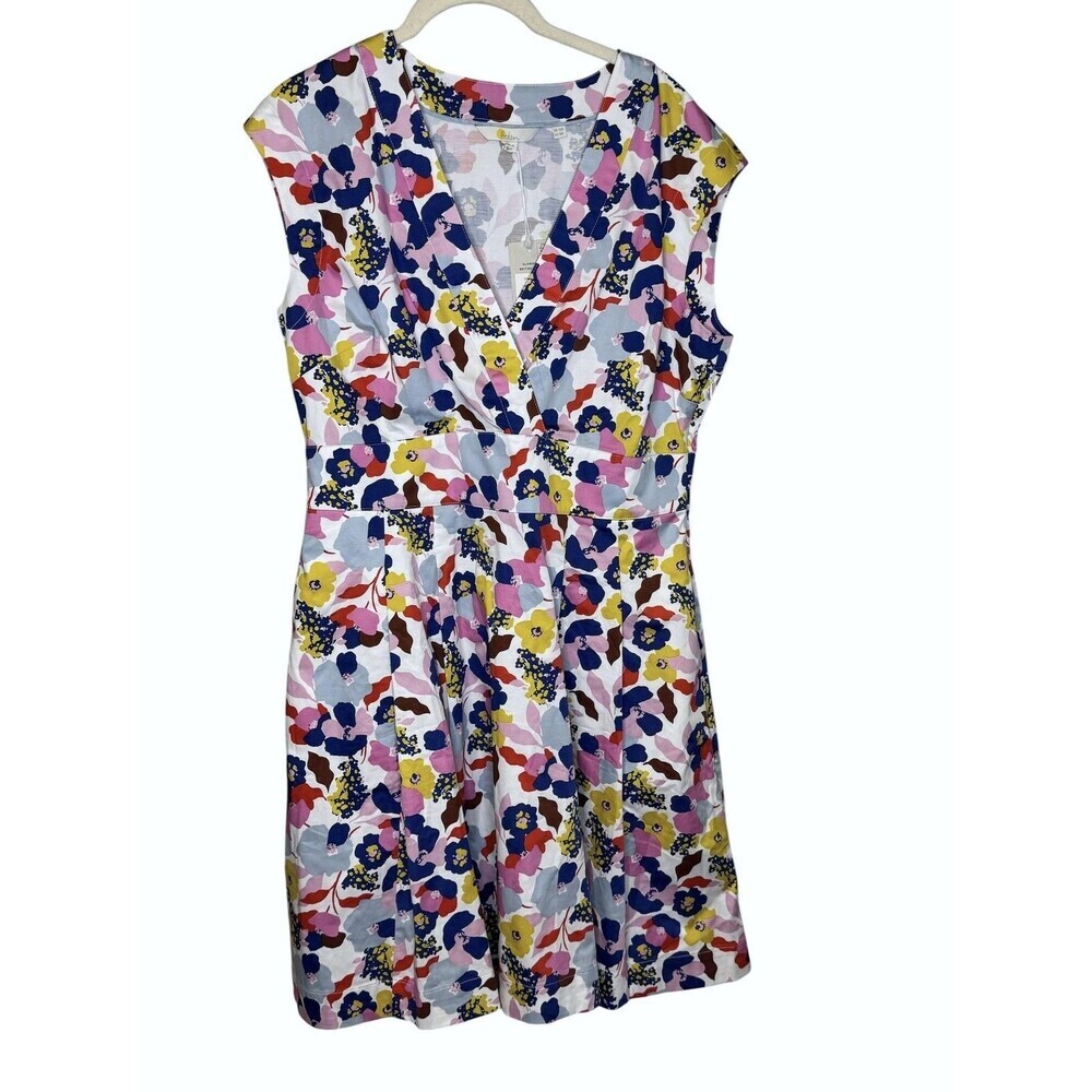 Boden Dress Womens 8 Multicolor Floral V Neck Fit Flare Knee Length Pockets